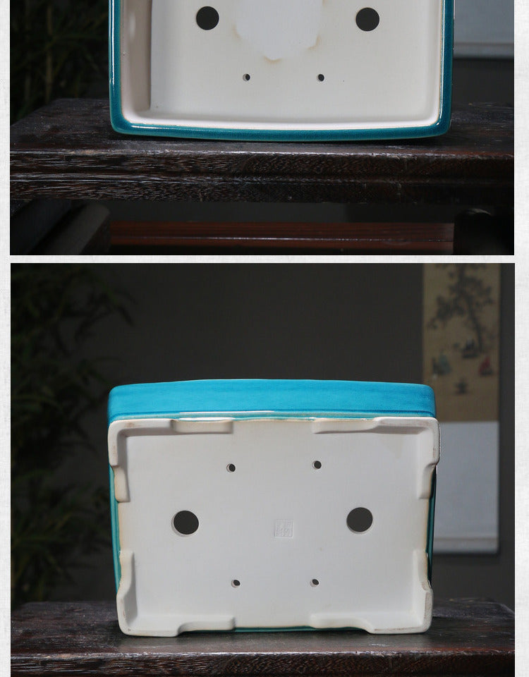 Ceramic Rectangular Flower Pot with Glazed Finish - Zen Style Garden Planter