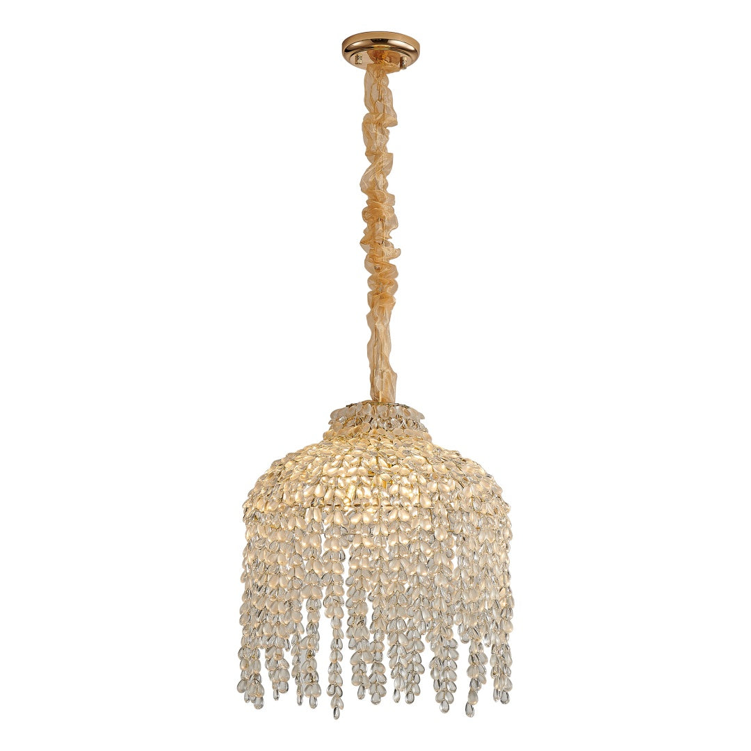 16 Inch Crystal Pendant Light Chandelier with Waterfall Design & Gold Finish