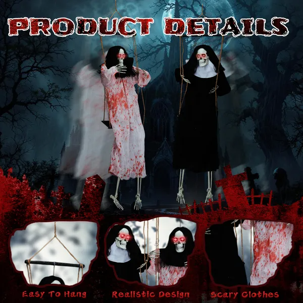 Hanging Grim Reaper Ghost Decorations - 3ft LED Eyes & Sounds (2-Pack)
