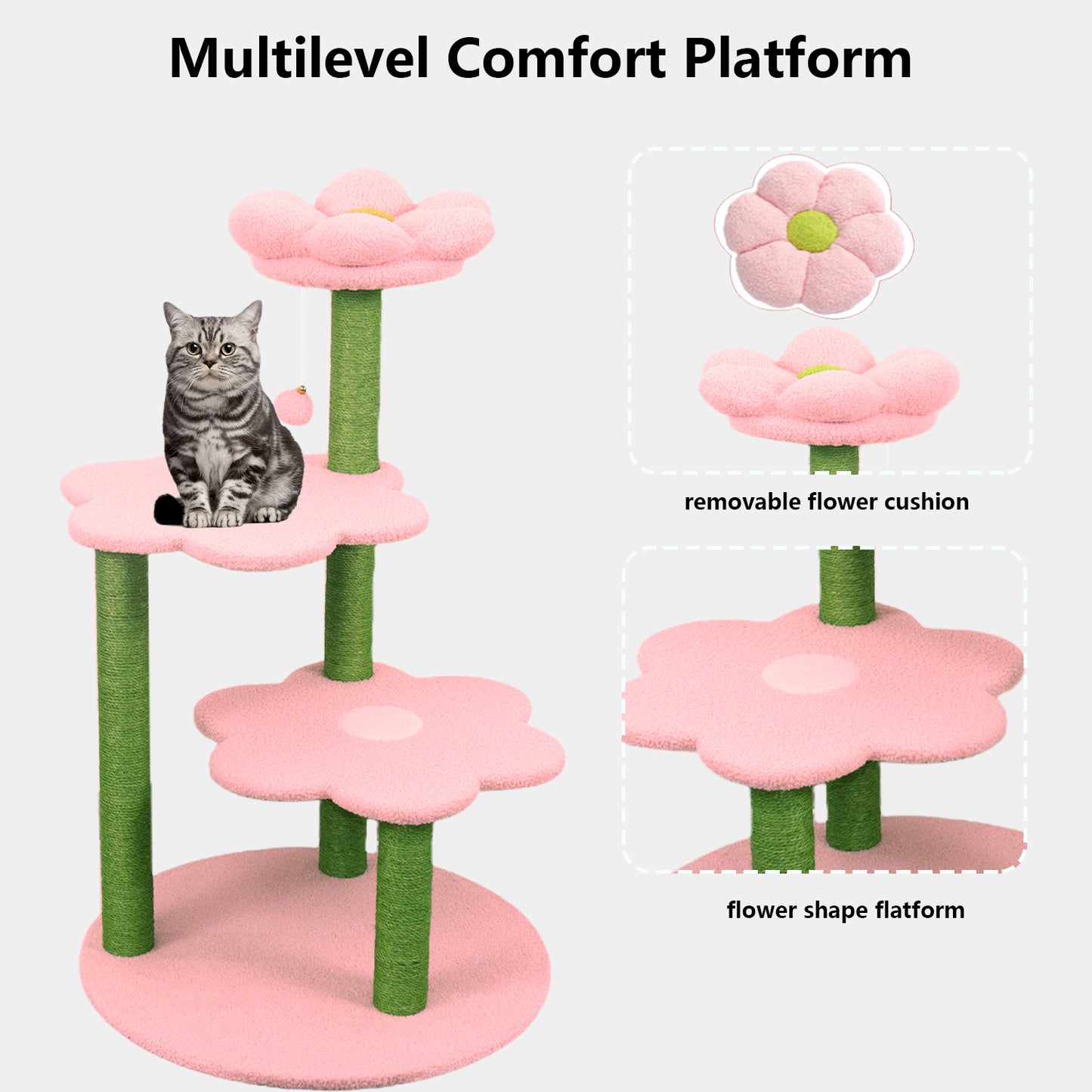 Pink Multi-Level Cat Tree with Removable Cozy Perch & Scratching Posts - Climbing & Resting Furniture for Cats and Kittens