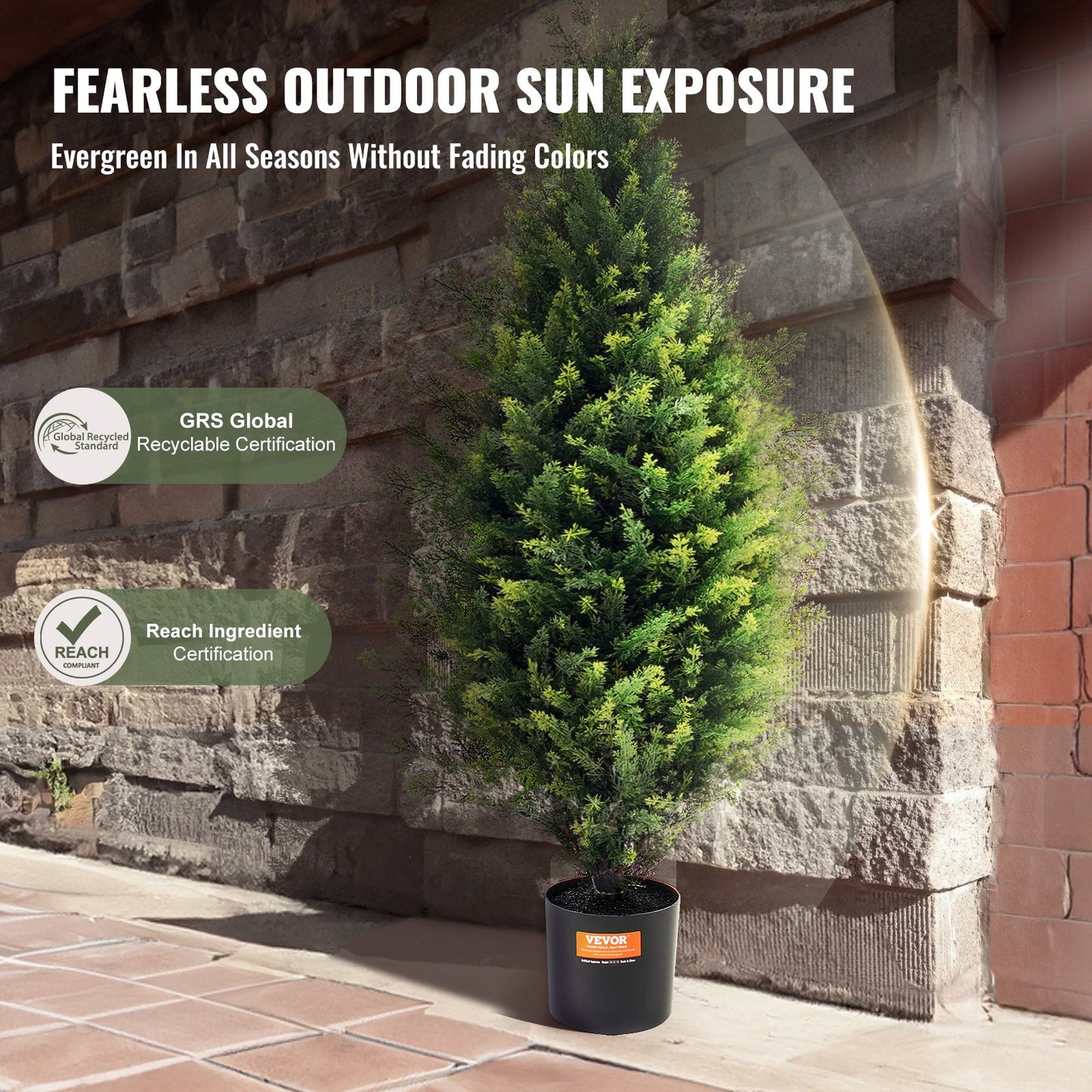 Artificial Cedar Topiary Tree 3ft UV-Resistant Outdoor Indoor Decor 2 Pack - Green