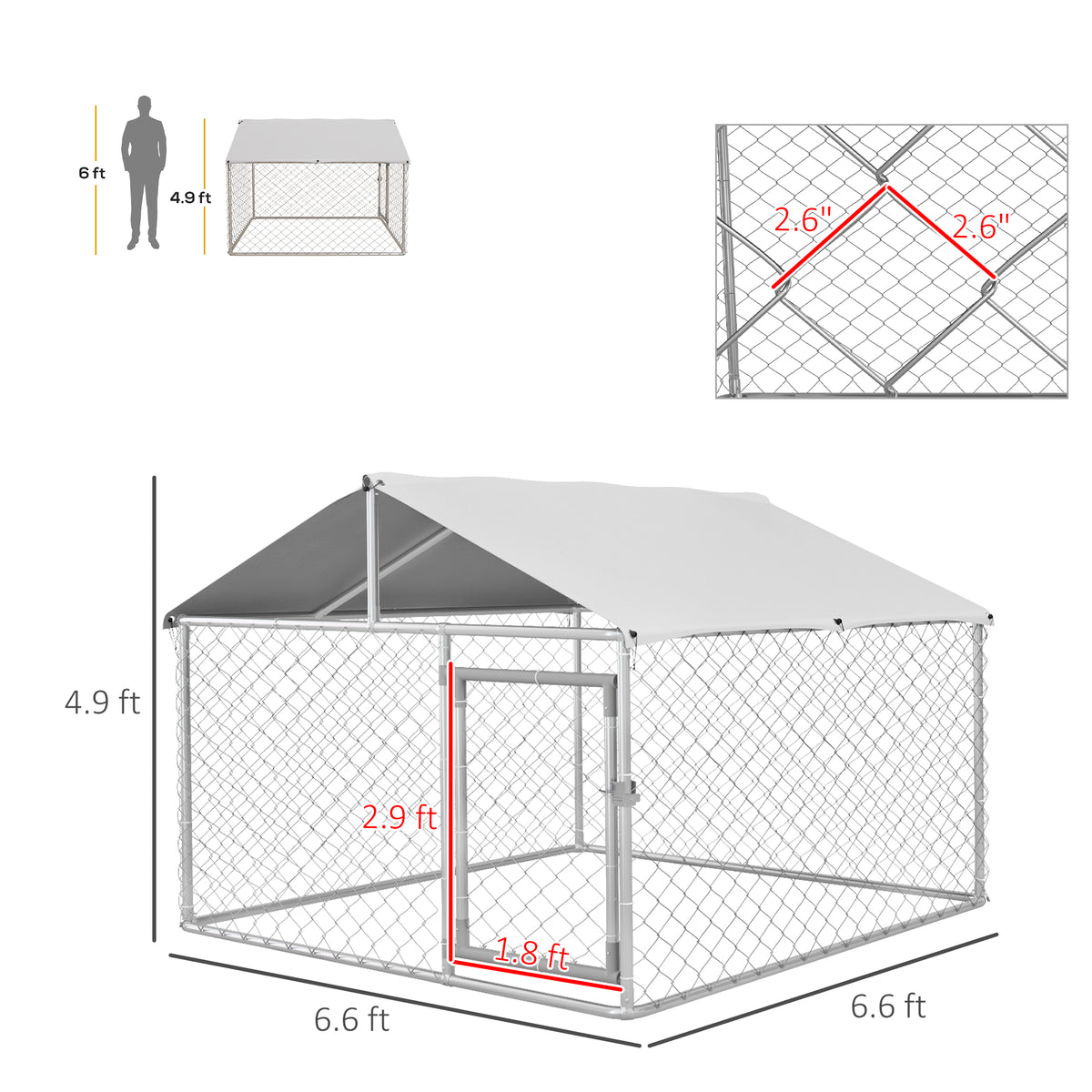 Outdoor Dog Kennel with Waterproof Roof for Small & Medium Dogs - Silver, 43 sq ft