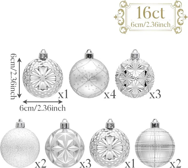 Shatterproof Christmas Tree Ornaments - 16 Count Luxury Decor