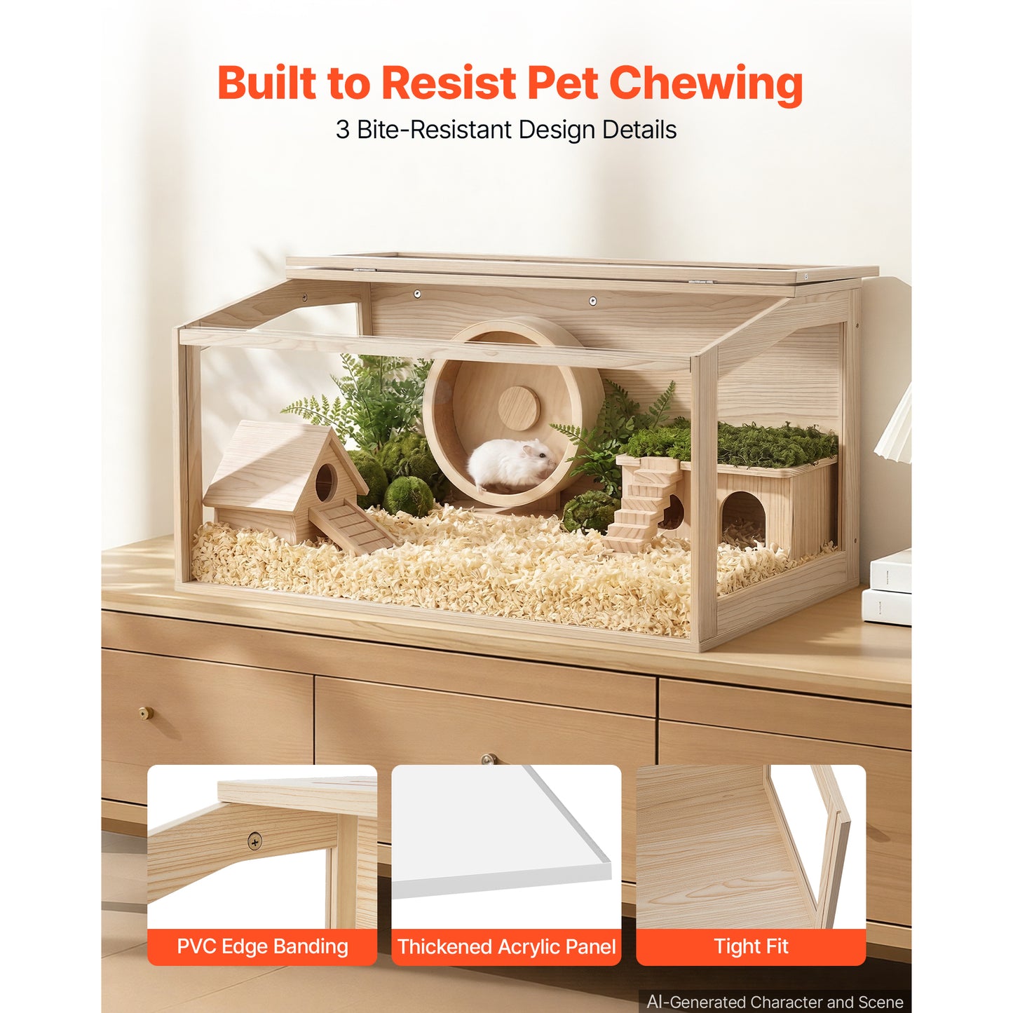 Wooden Hamster Cage 40.1x20.4x20.1 Inches Small Animal Habitat with Acrylic View