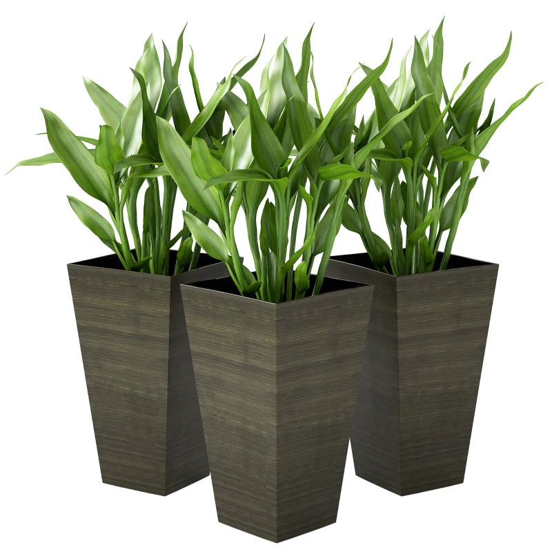 Tall Outdoor Planters Set of 3 - Self-Draining Faux Wood Style Gardening Pots