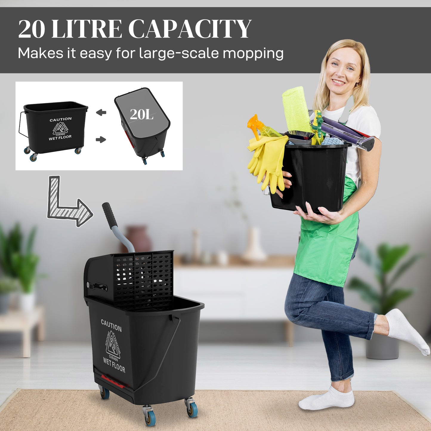 21 Quart Mop Bucket with Wringer and Wheels for Home Cleaning