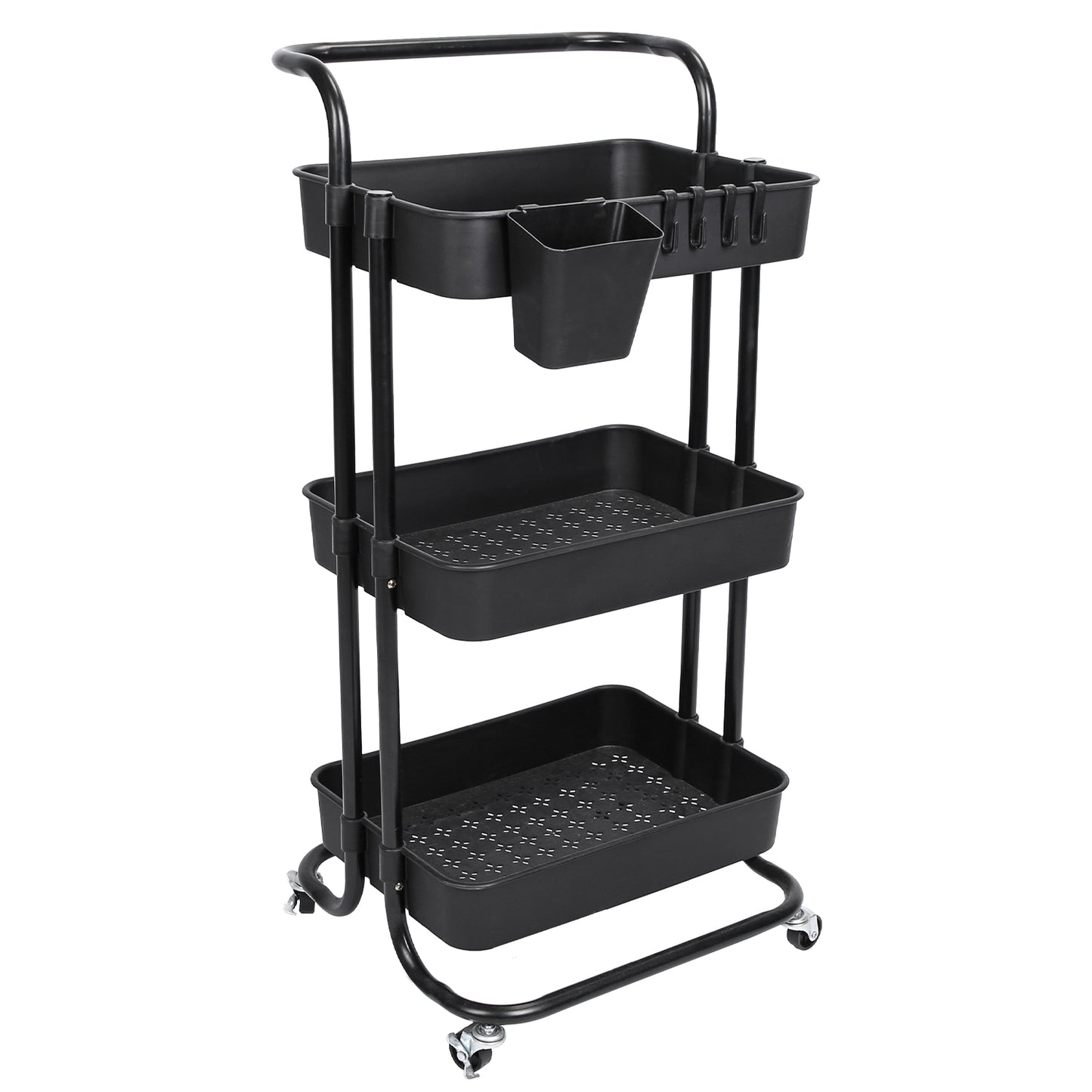 3-Tier Rolling Utility Cart with Mesh Baskets and Lockable Wheels