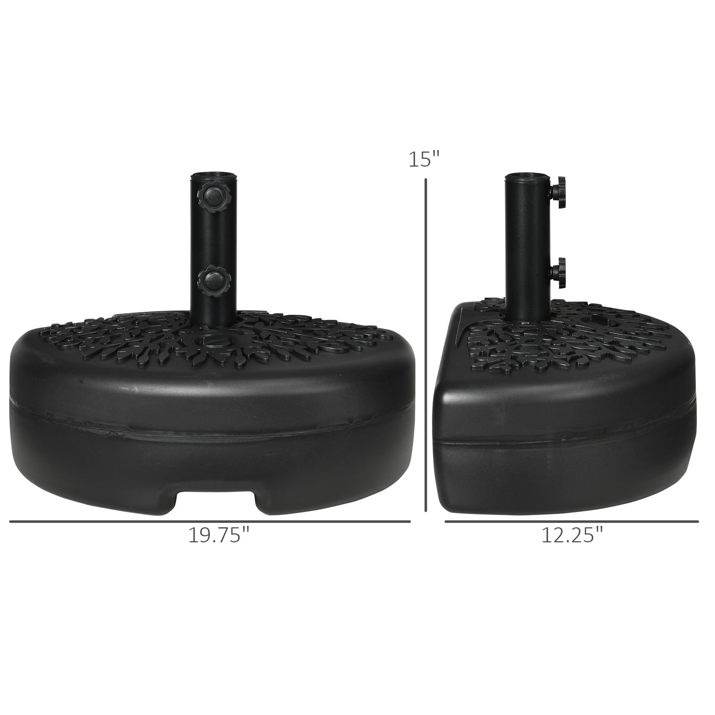 Half Umbrella Base Stand - Water/Sand Filled, Fits 1.5" & 2" Poles, Black