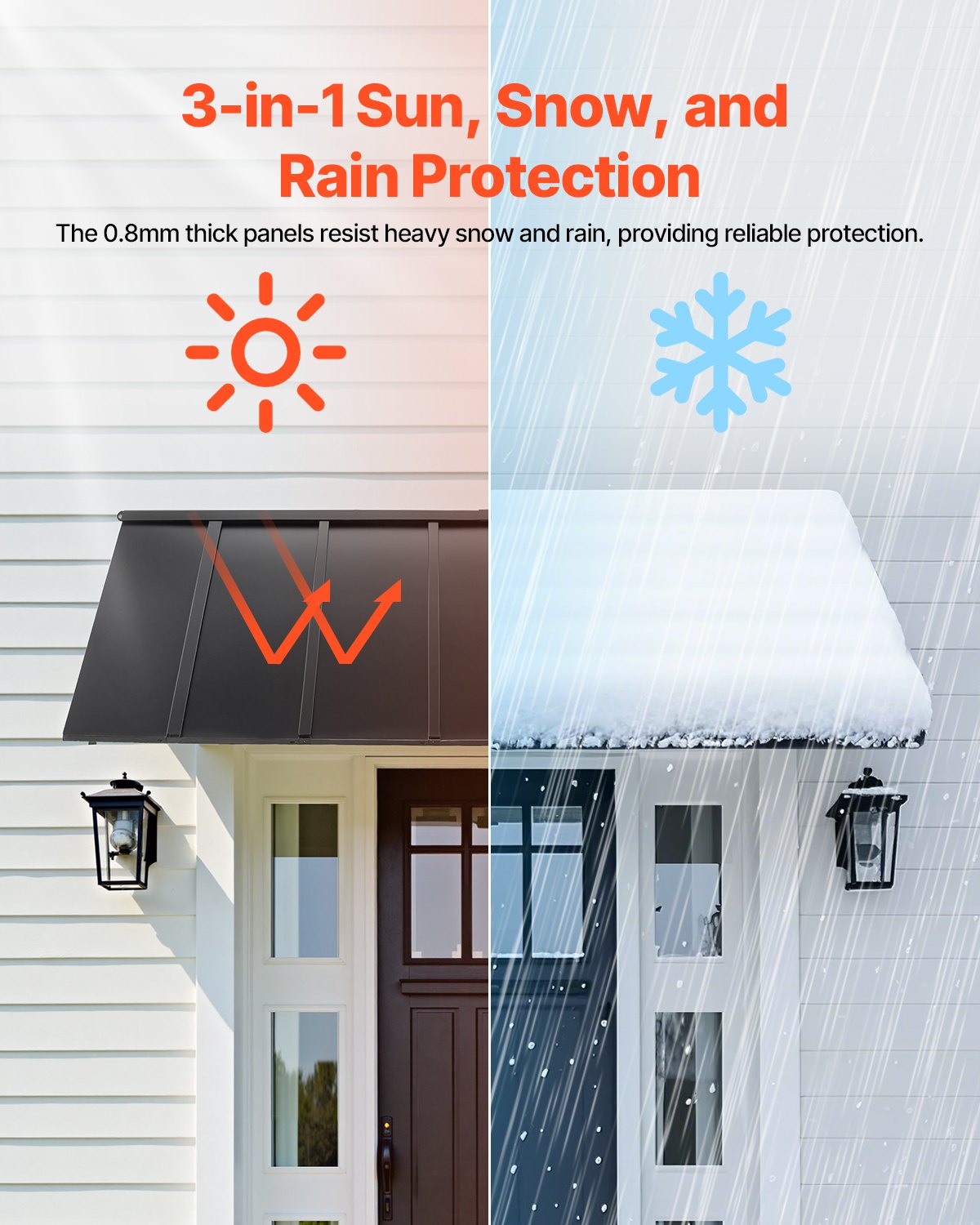 Outdoor Steel Window & Door Canopy 80x36 in Anti-Rust Metal Awning