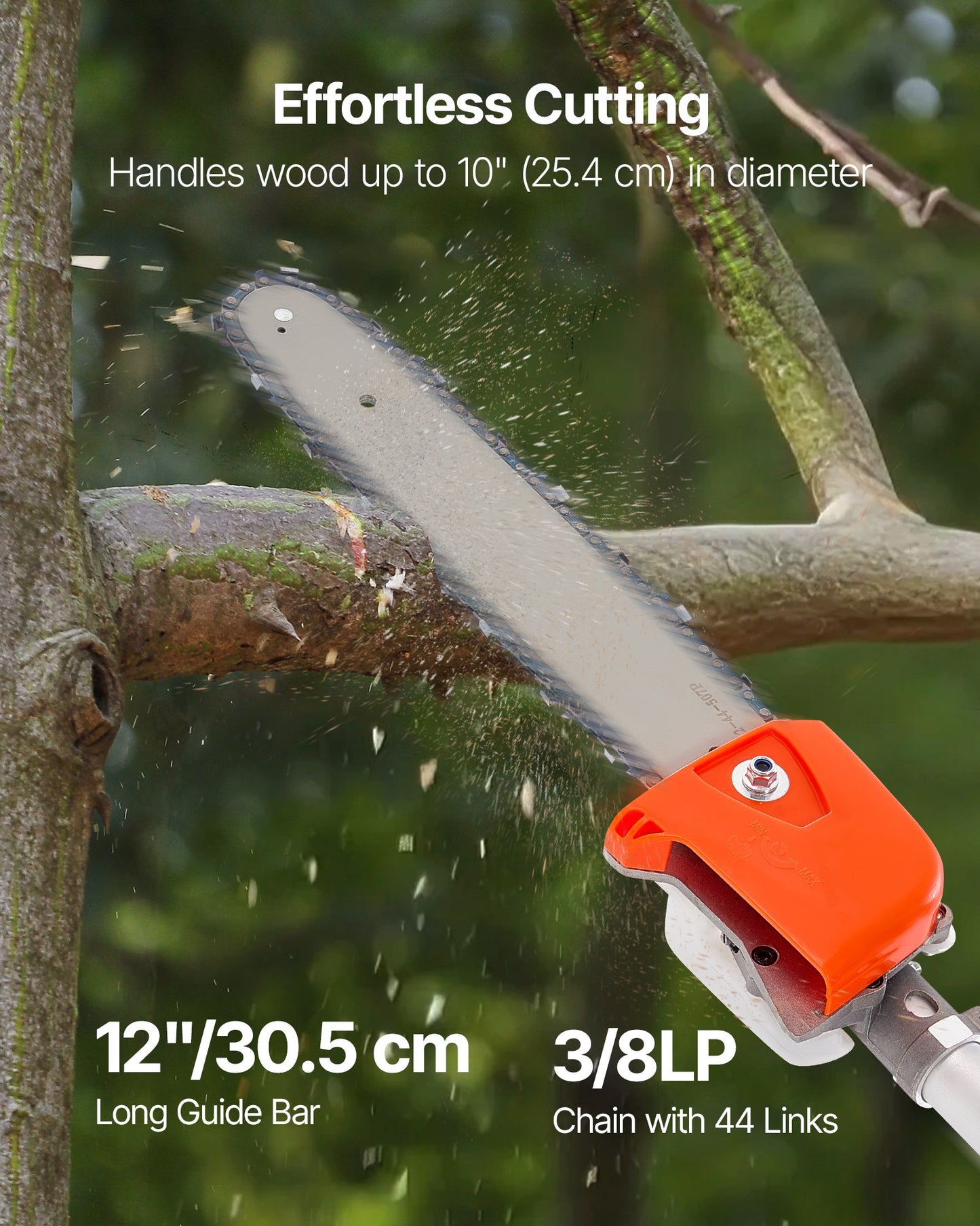 Gas Pole Saw 25CC 2-Stroke Extendable Tree Trimmer with 12-In Bar - Cordless Garden Tool