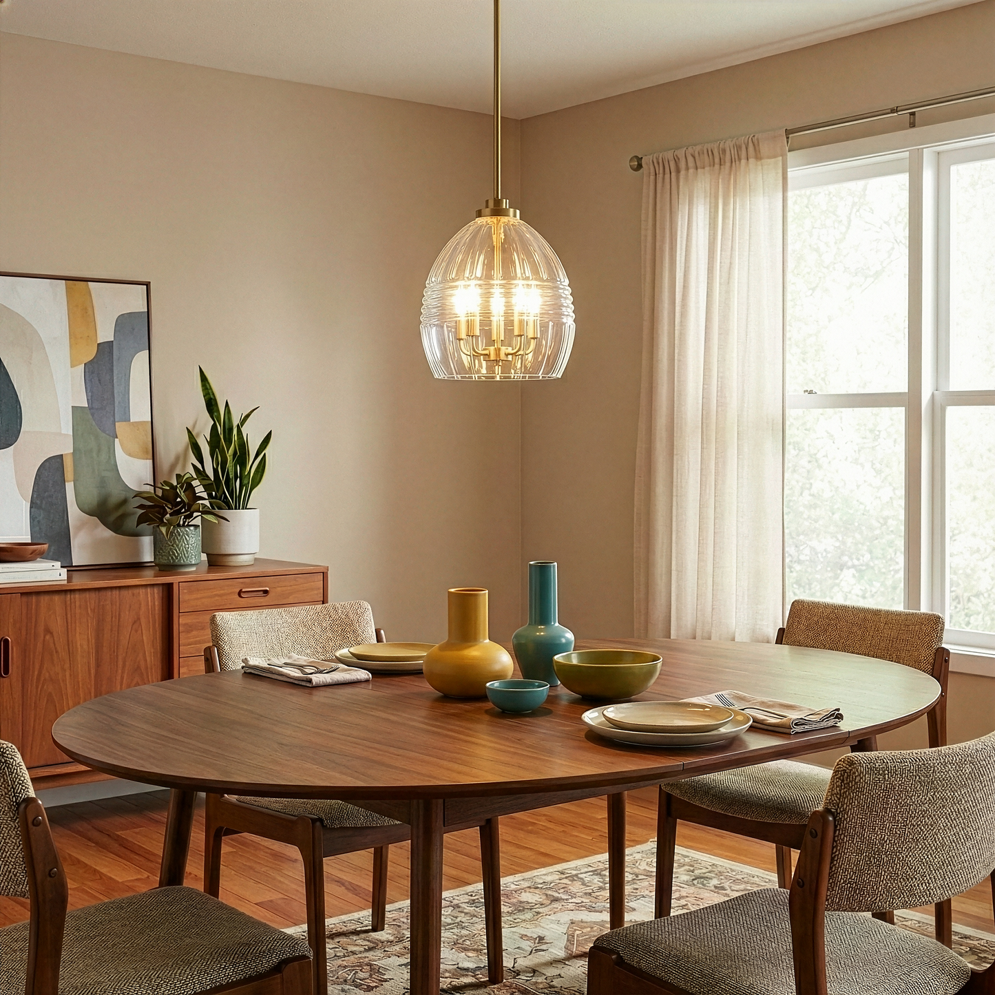Zen Five Pendant Chain Hanging Light With Clear Glass - Satin Brass