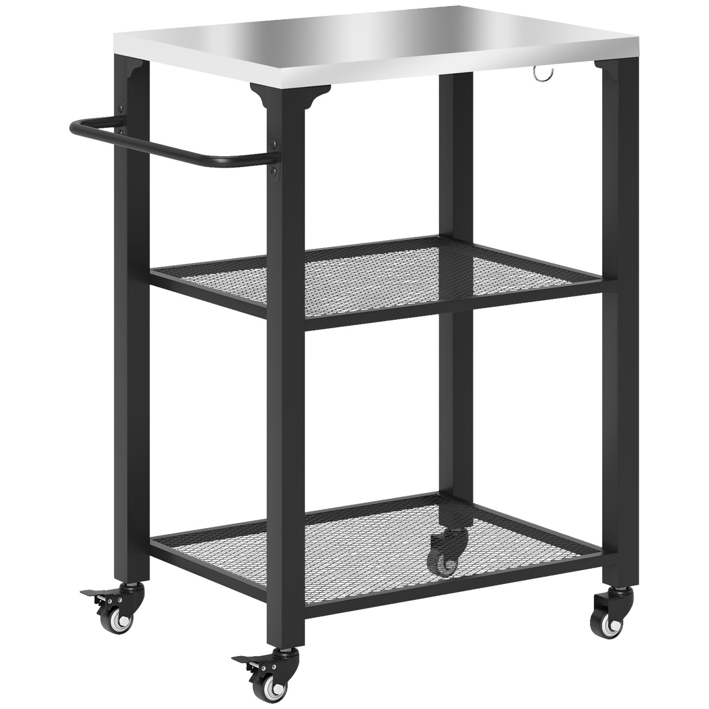 Stainless Steel Outdoor Grill Cart with 3 Shelves & Wheels