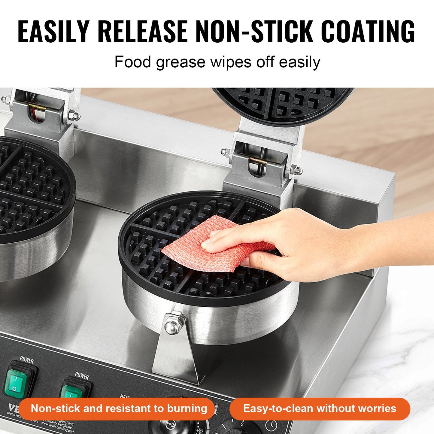 Dual-Head Commercial Waffle Maker 2460W Non-Stick Round Waffle Iron
