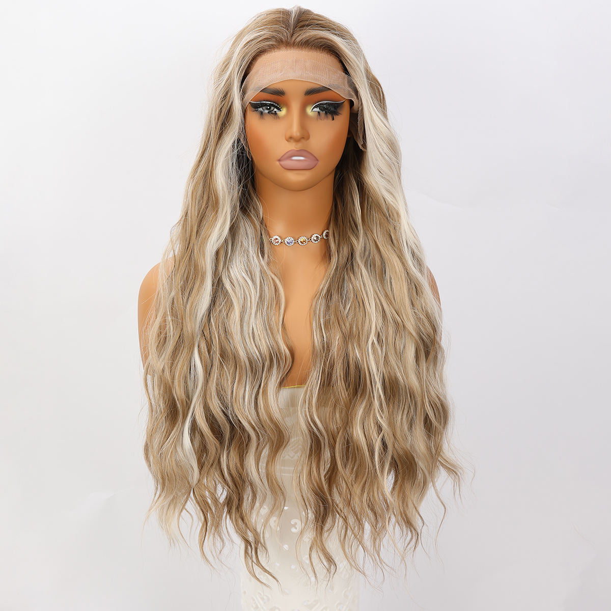 28-Inch Brown Blonde Mixed Synthetic Lace Front Wig - 150% Density