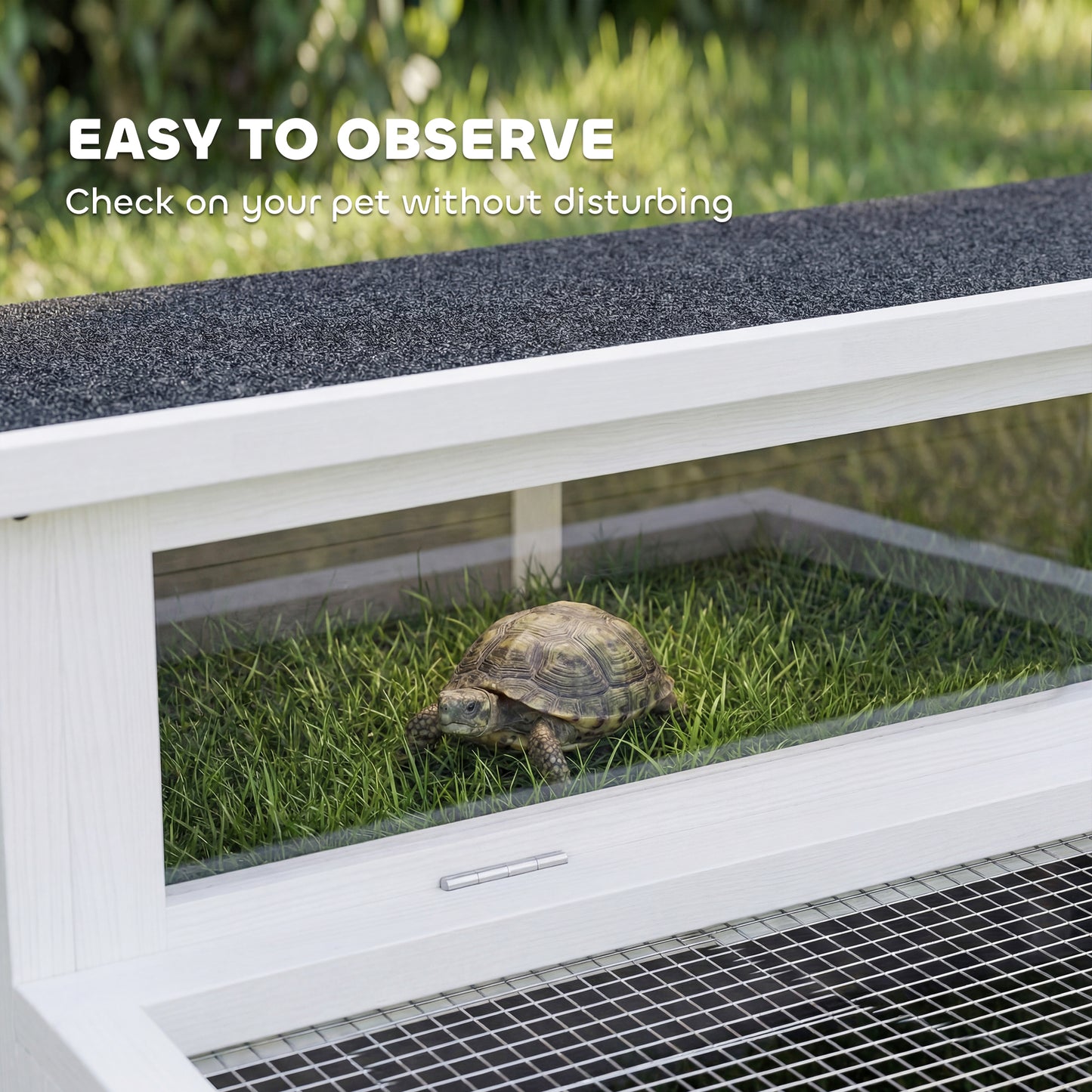 Wooden Tortoise Habitat Enclosure with Openable Top and Clear Window, Dark Gray
