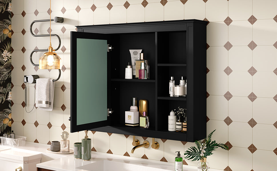35'' x 28'' Wall Mounted Medicine Cabinet with Mirror - Black