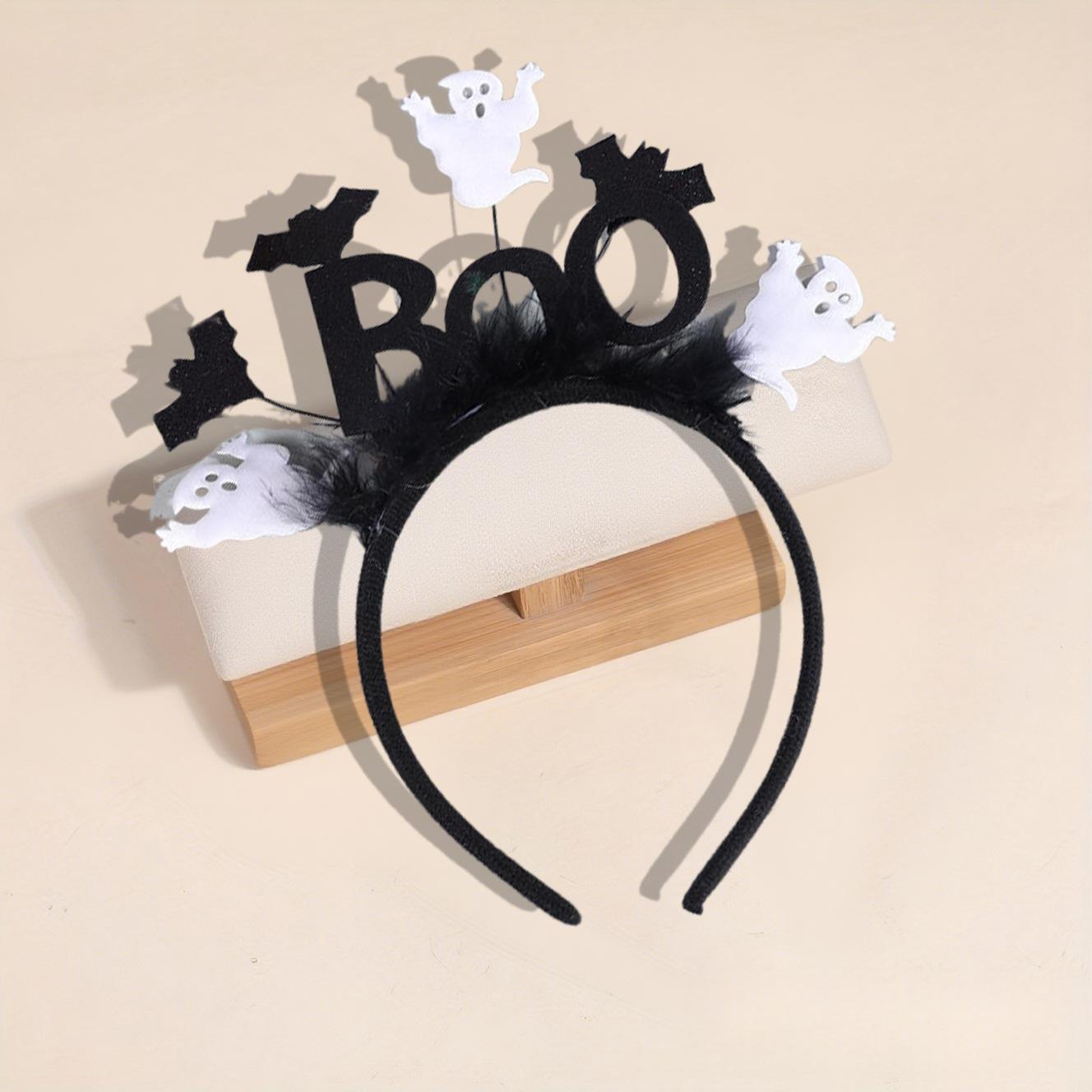 Dark Style Ghost Bat Headband with Feather and Bat Flower Design - Unisex Hair Accessory
