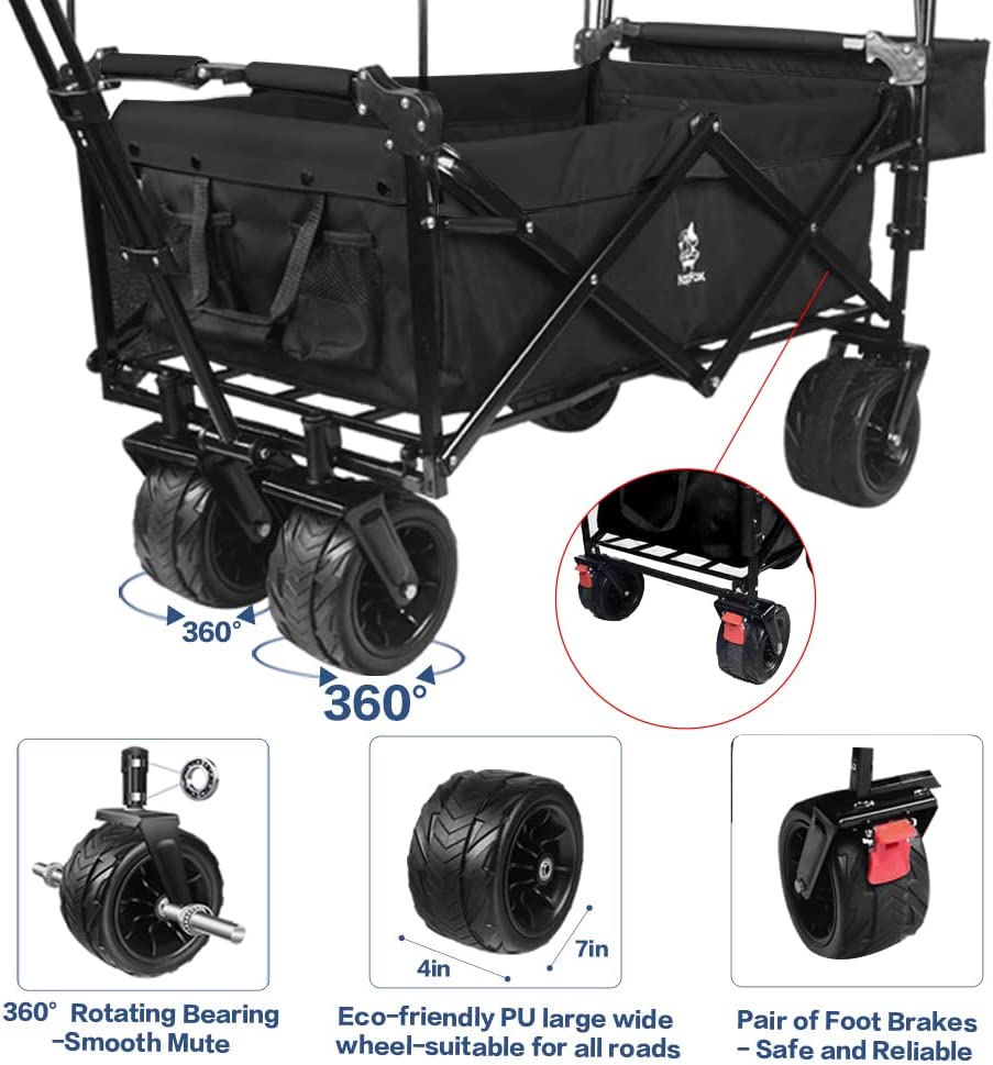 Collapsible Folding Wagon with Canopy - 140L All-Terrain Cart