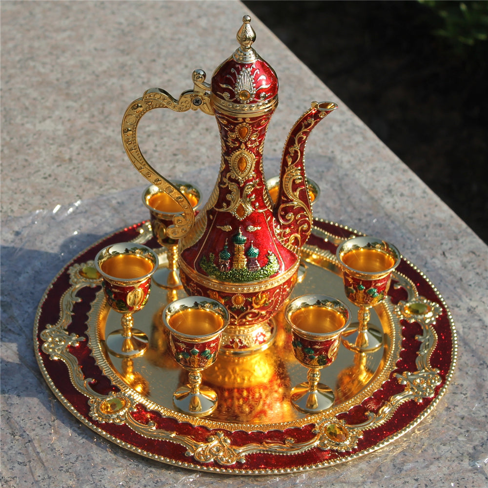 European Vintage Russian Wine Set 8 Pieces - Gift Box Bottle & Glasses