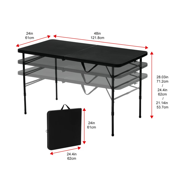 4-Foot Adjustable Folding Table - Rich Black, Compact & Versatile