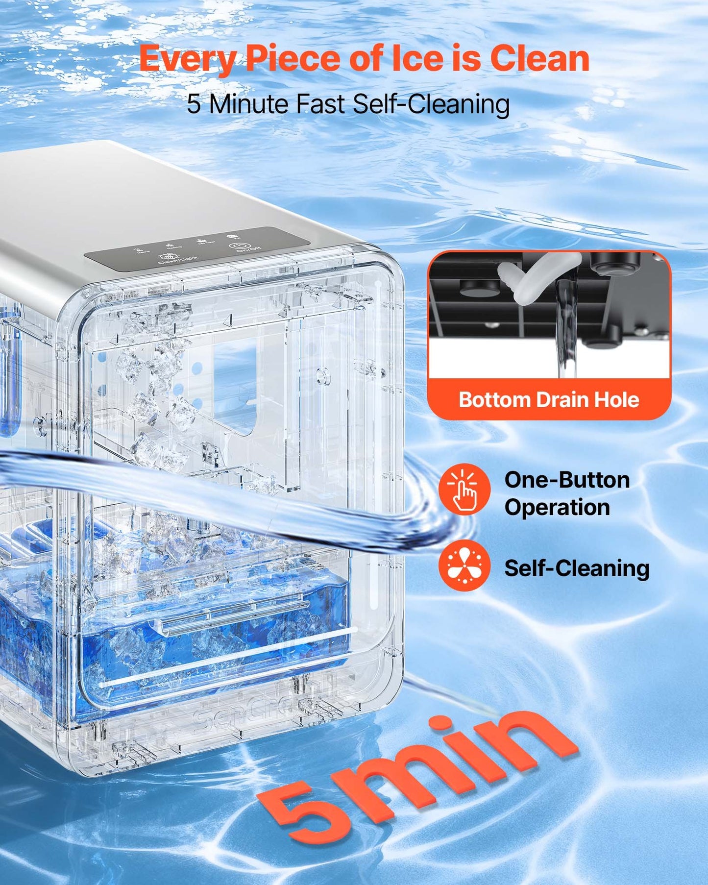 Portable Countertop Ice Maker - 33 Lbs Daily, Chewable Nugget Ice, Self-Cleaning, Black