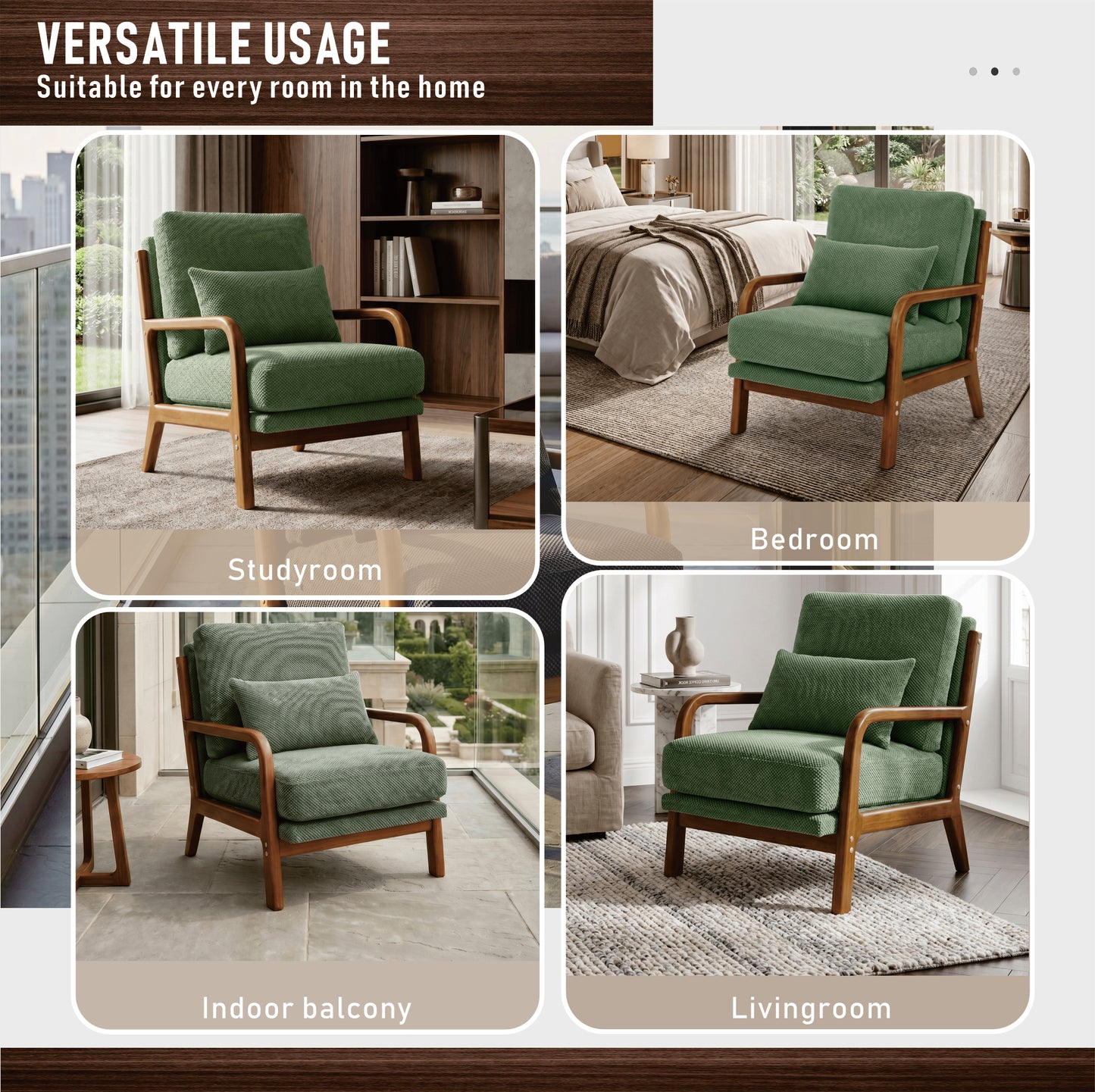 Mid-Century Modern Wooden Lounge Chair - Dark Green