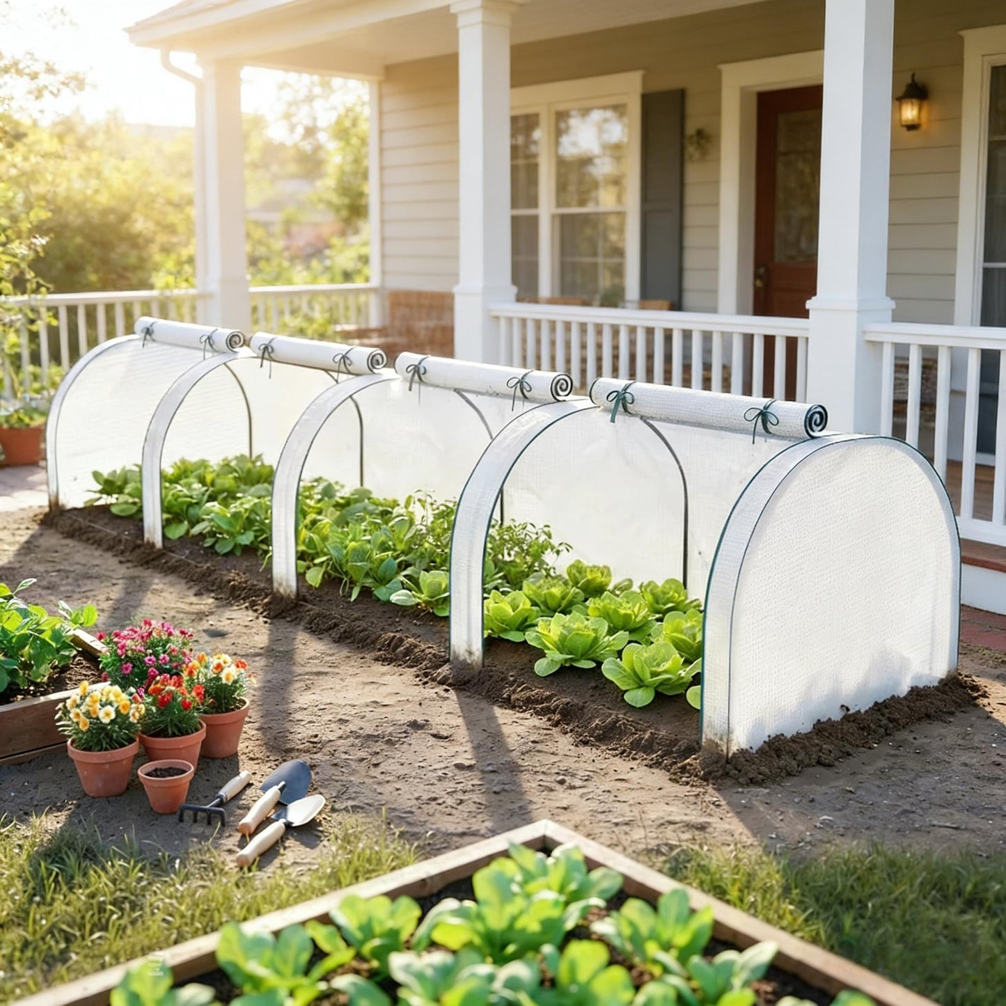 Portable Mini Greenhouse with Roll-Up Zipper Doors - Dark Green & White