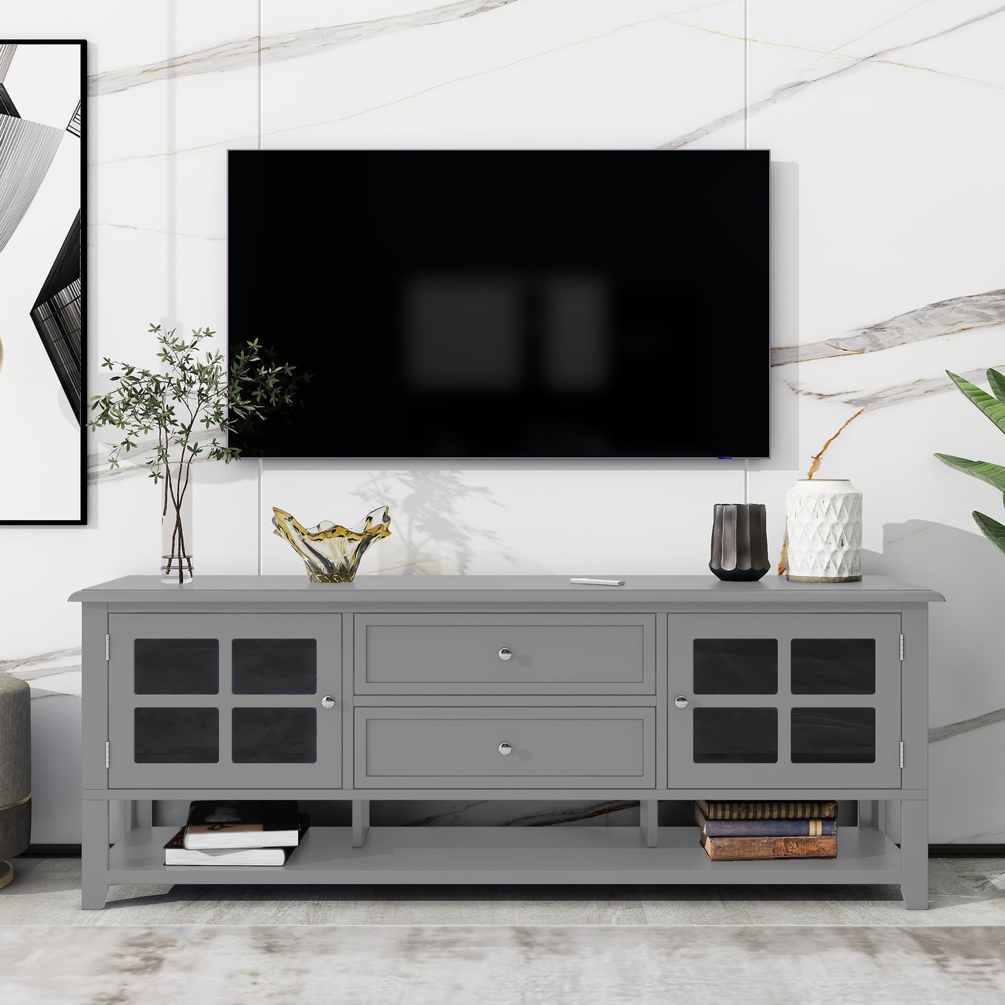 TV Stand for TVs Up to 60'' - Modern Media Console with Storage - Grey
