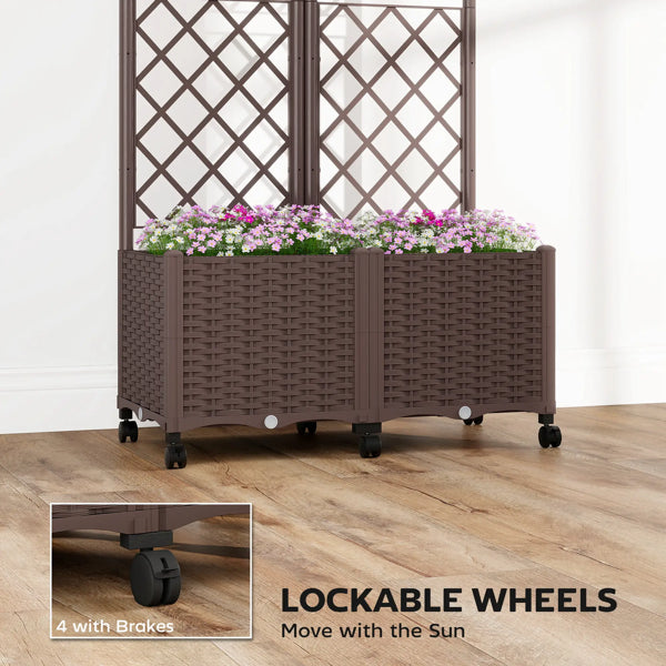 Raised Garden Planter Box with Trellis - Brown