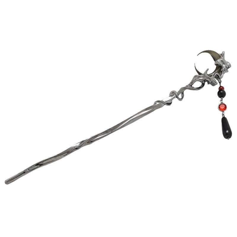 Ancient Style Moon Hairpin with Tassel - Black Alloy Hair Accessory