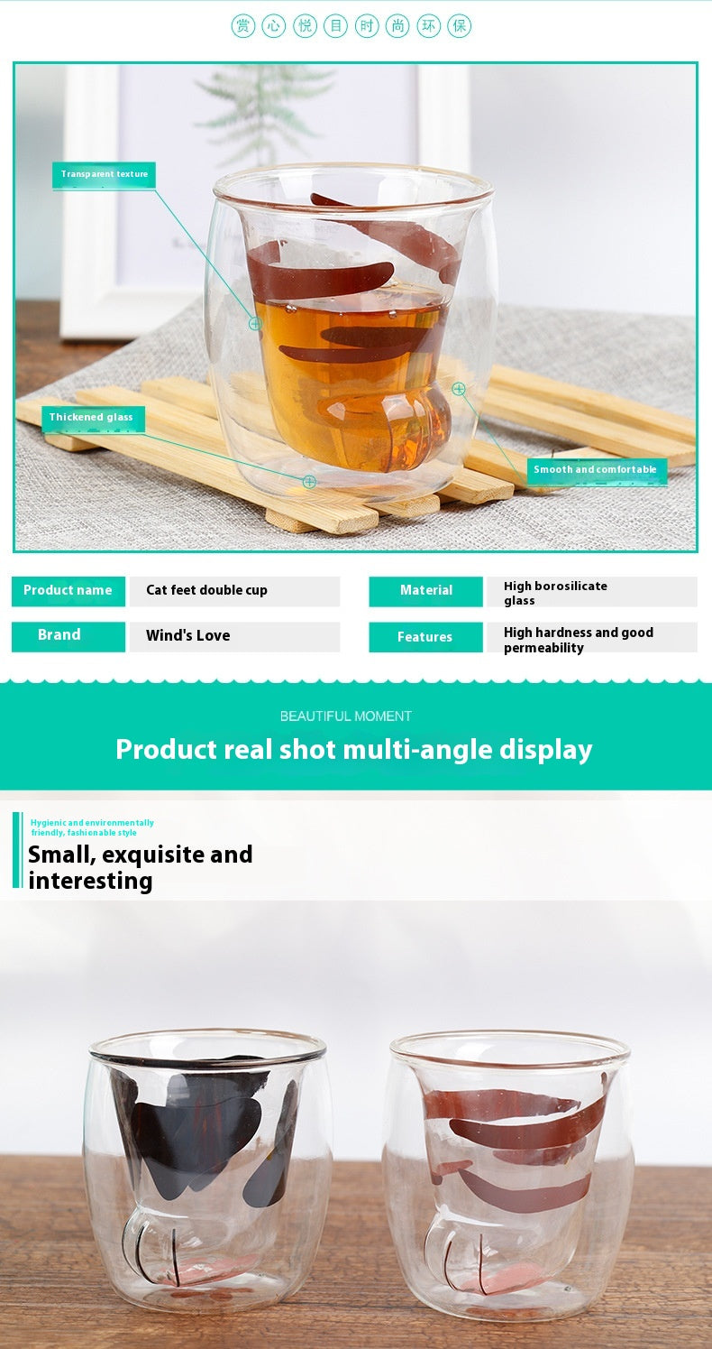 350ml Double Layer Heat-Resistant Borosilicate Glass Cup - Cartoon Style