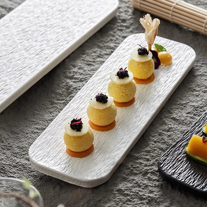 Rectangular Sushi Plate Set - Rock Pattern Porcelain Dinnerware for Kitchen