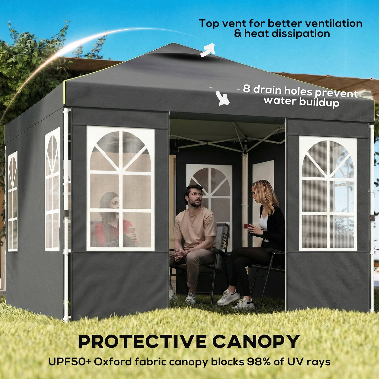 9.6x9.6 ft Pop Up Canopy Tent with UPF 50+ Protection - Dark Gray