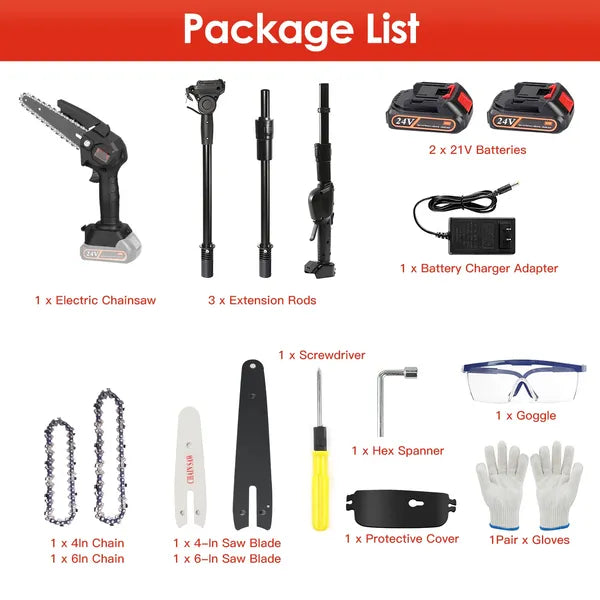 Cordless Pole Saw & Mini Chainsaw for Tree Trimming - Adjustable, 2 Batteries Included