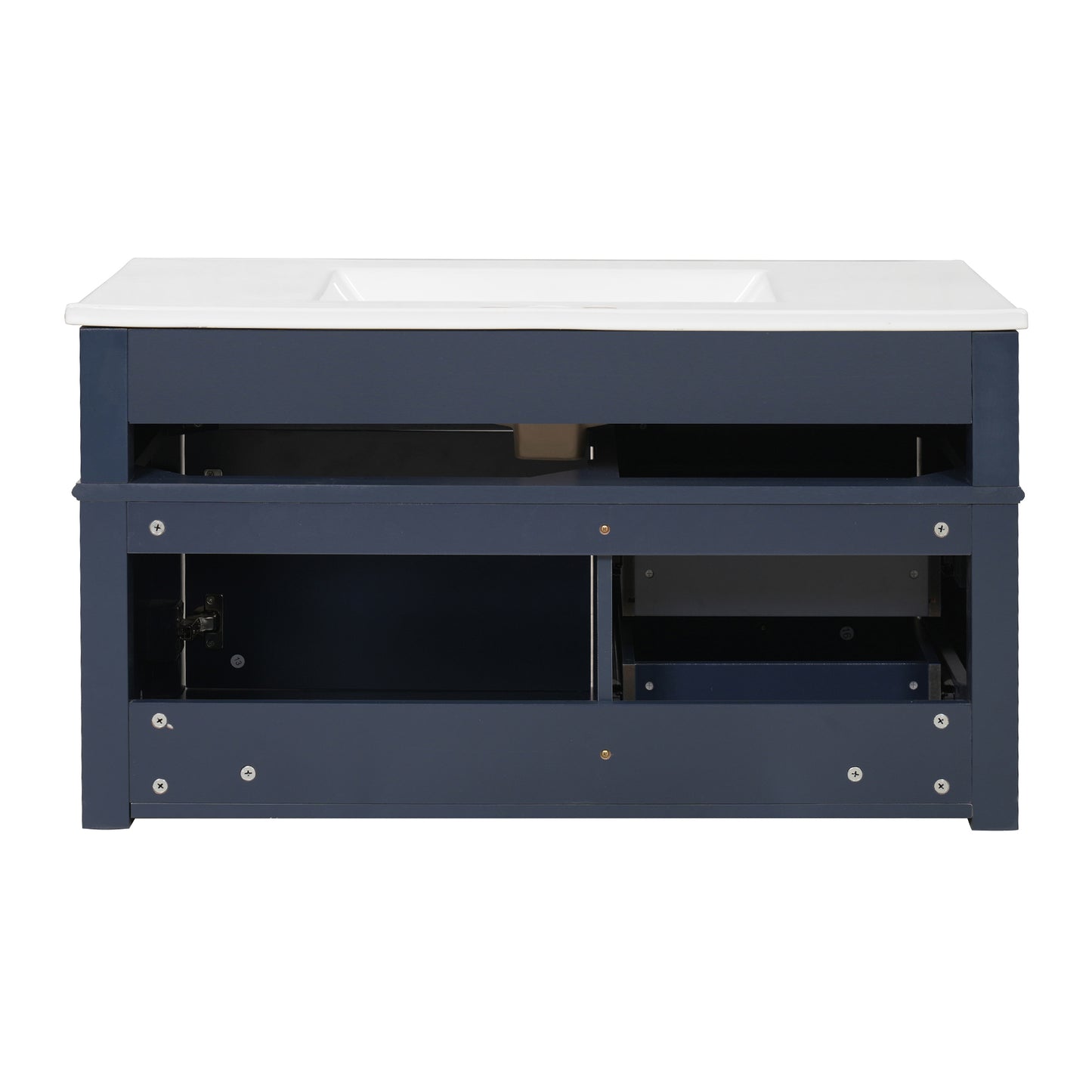 36-Inch Wall Mounted Bathroom Vanity with Ceramic Sink - Blue