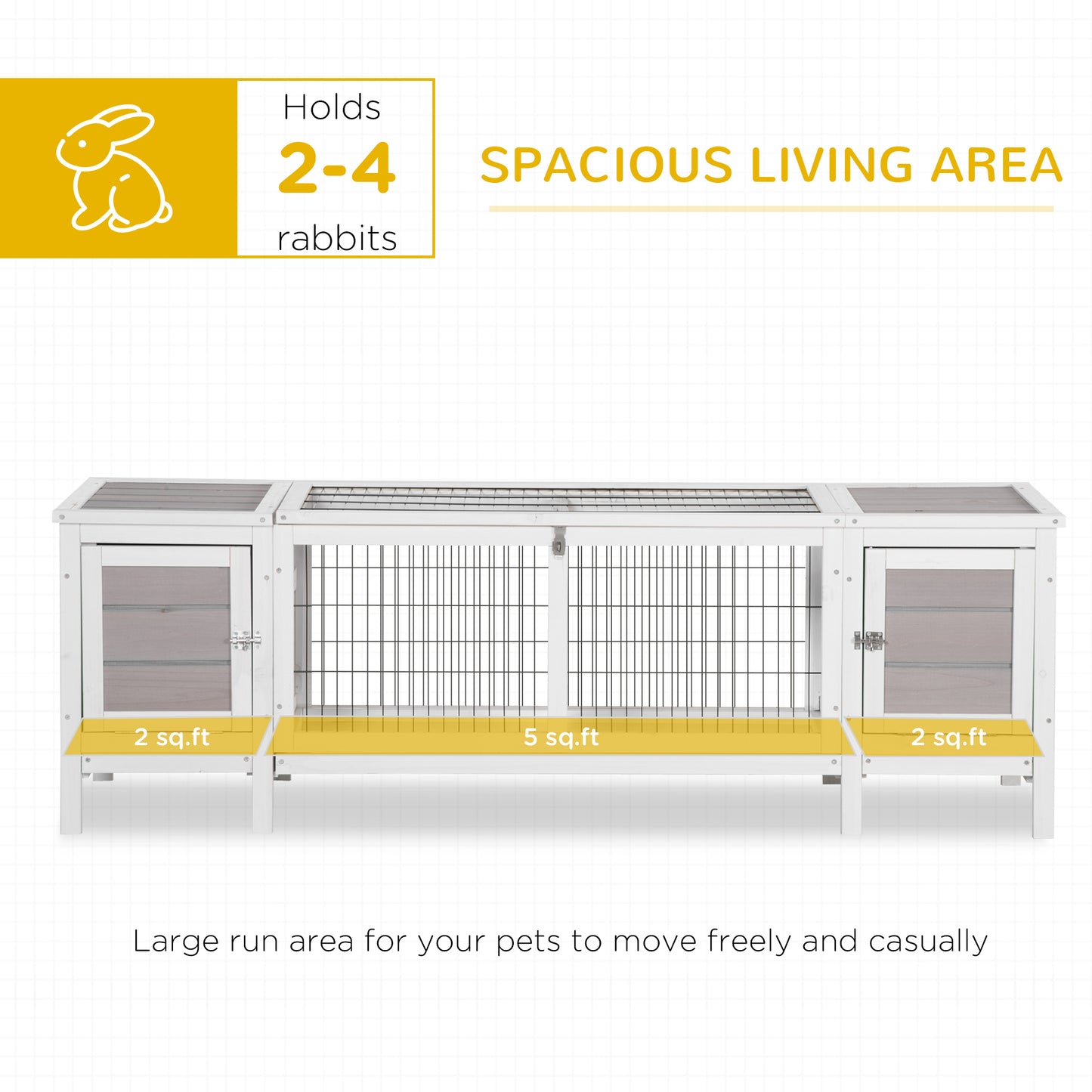 Indoor Rabbit Hutch with Pull-Out Tray and Divided Board - White, 970x560x260mm