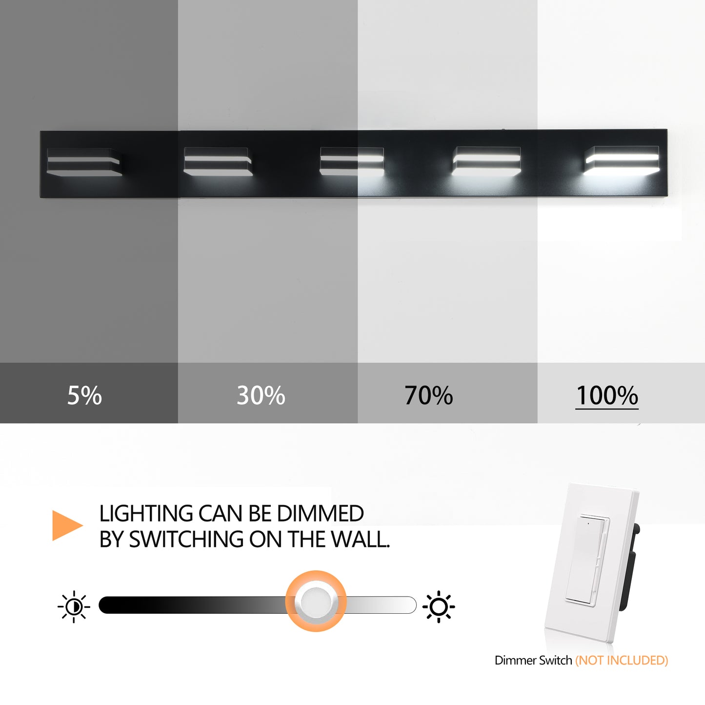 Modern Black LED Vanity Light - 5-Light Wall Sconce for Bathroom