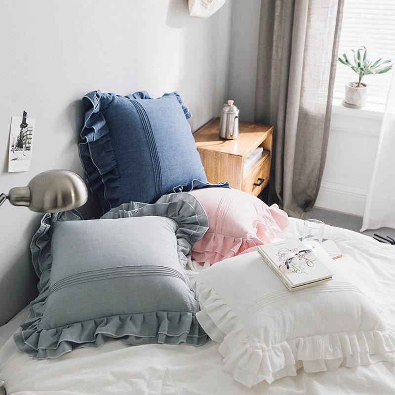 Small Cotton Pillowcase - Ruffled Pure Cotton Home Cushion Cover