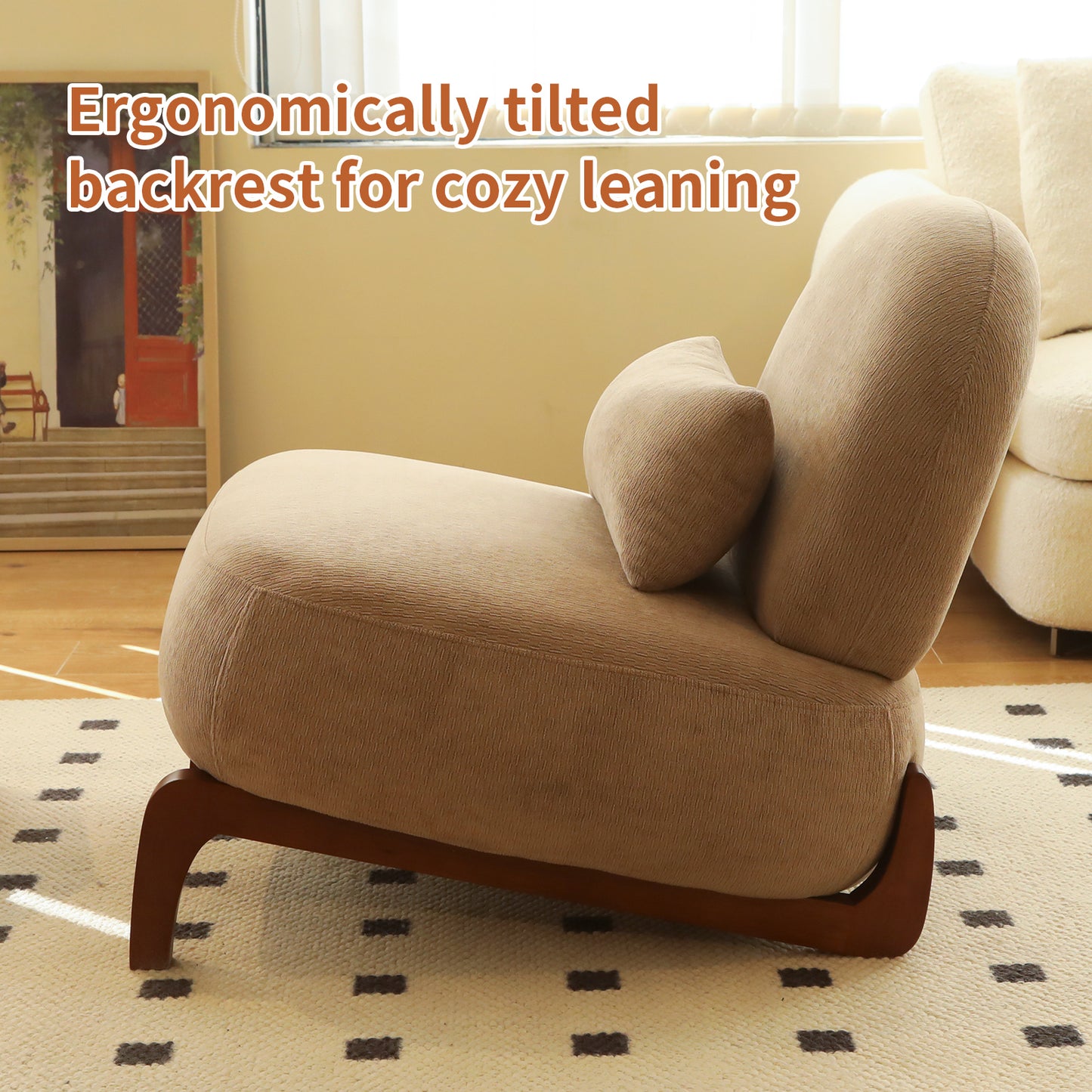 Cozy Accent Chair with Solid Wood Legs - Set of 2, Camel