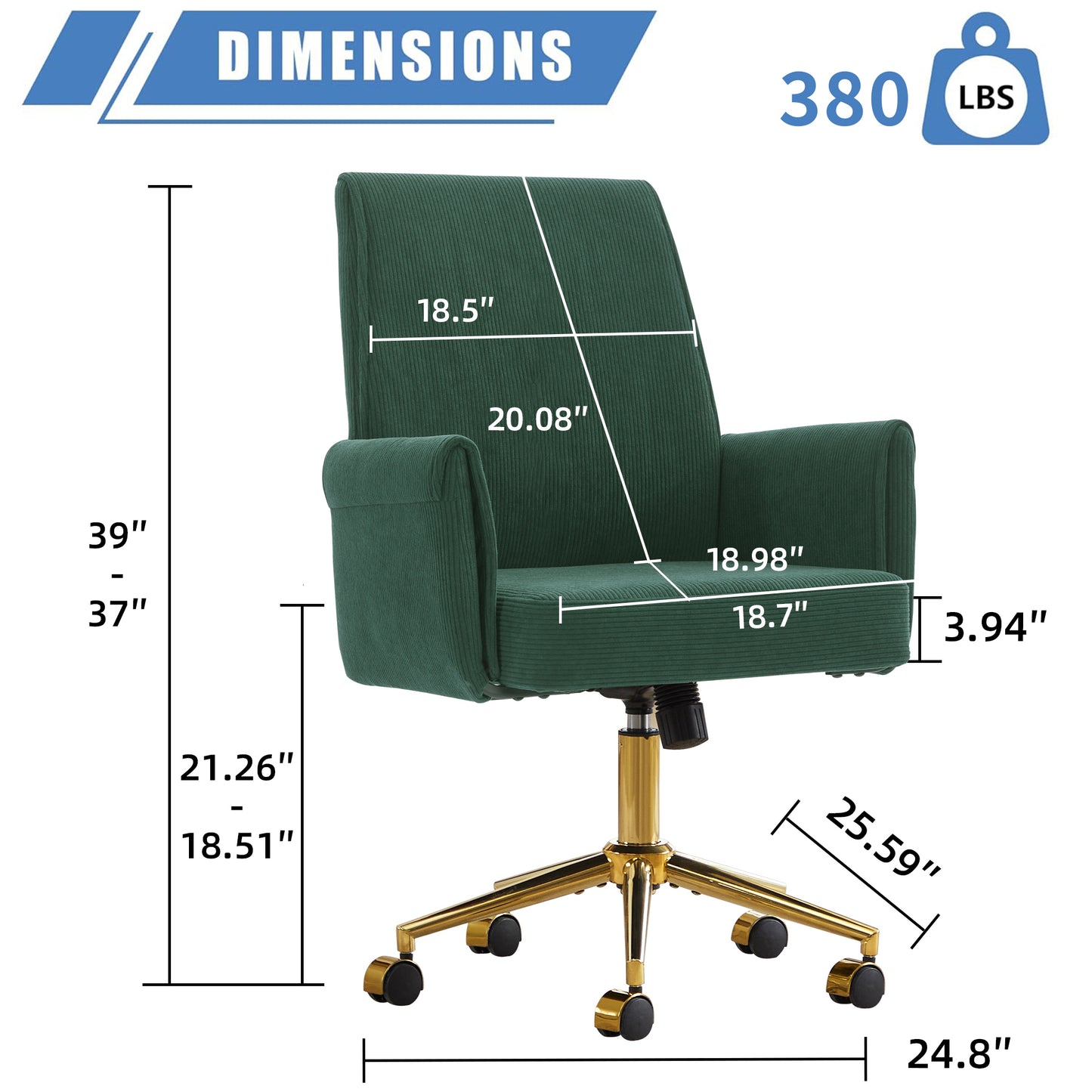 Ergonomic Mid-Back Office Chair - Green Striped Fabric