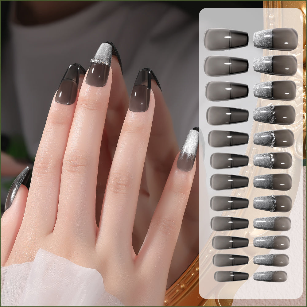 Nail Art Patches with Jelly Glue - Fake Nail Stickers for Manicure, 24 Pieces