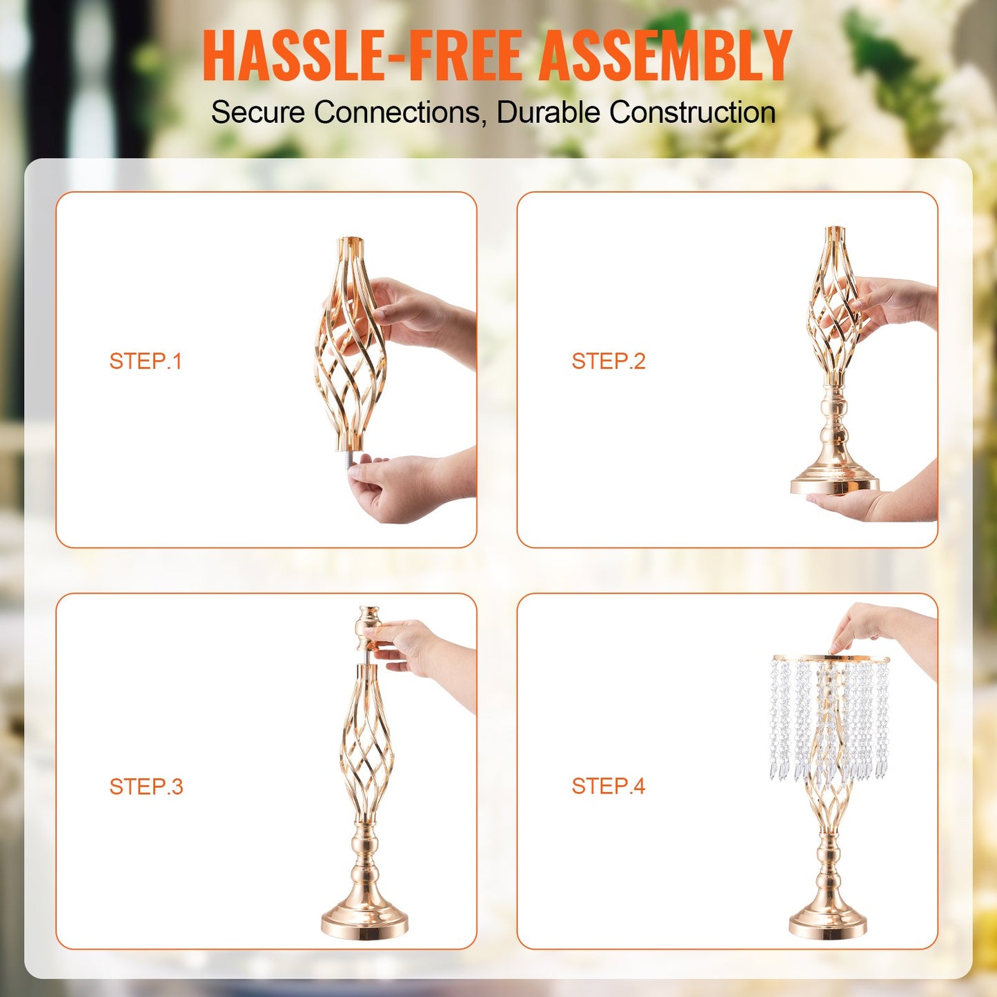 12PCS Tall Crystal Wedding Flower Stands Vase for Party Decor - Metallic