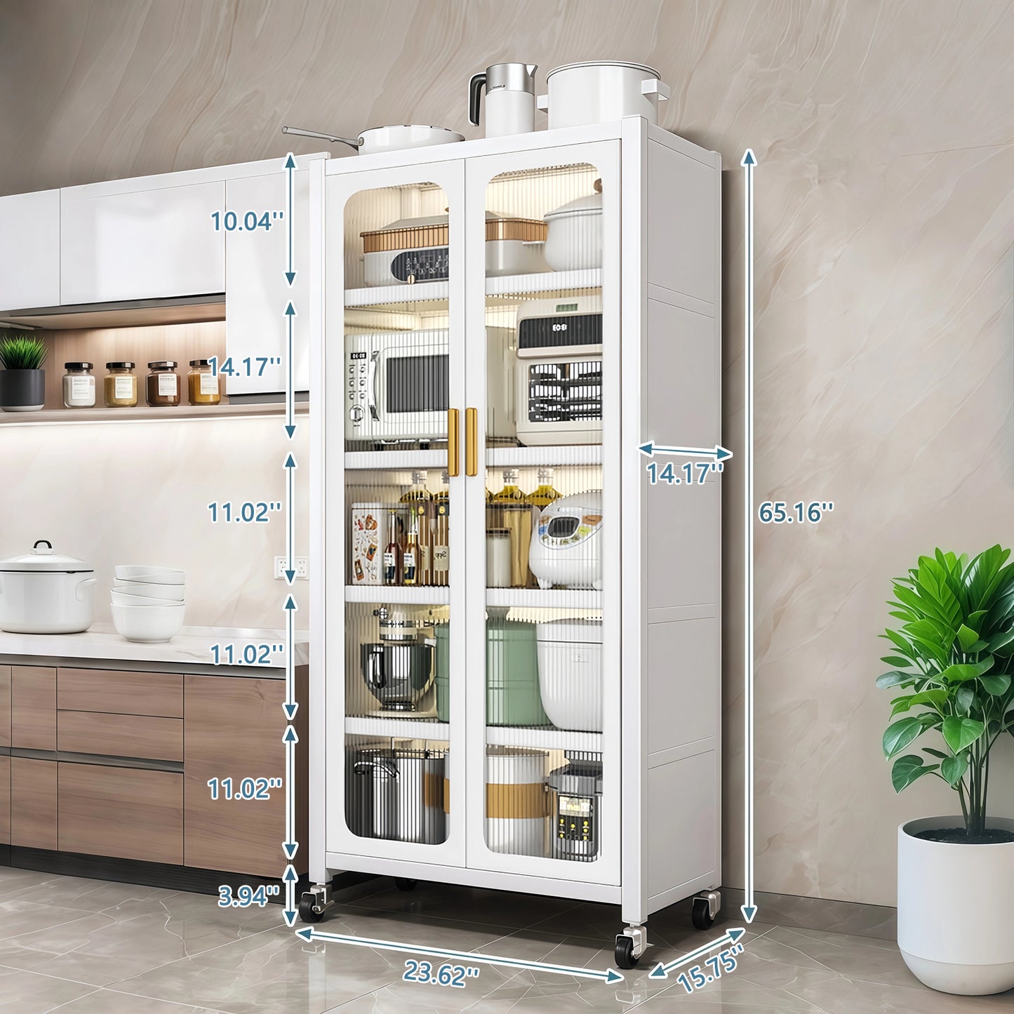 65 Kitchen Pantry Storage Cabinet, 6 Tier Metal Display Cabinet With