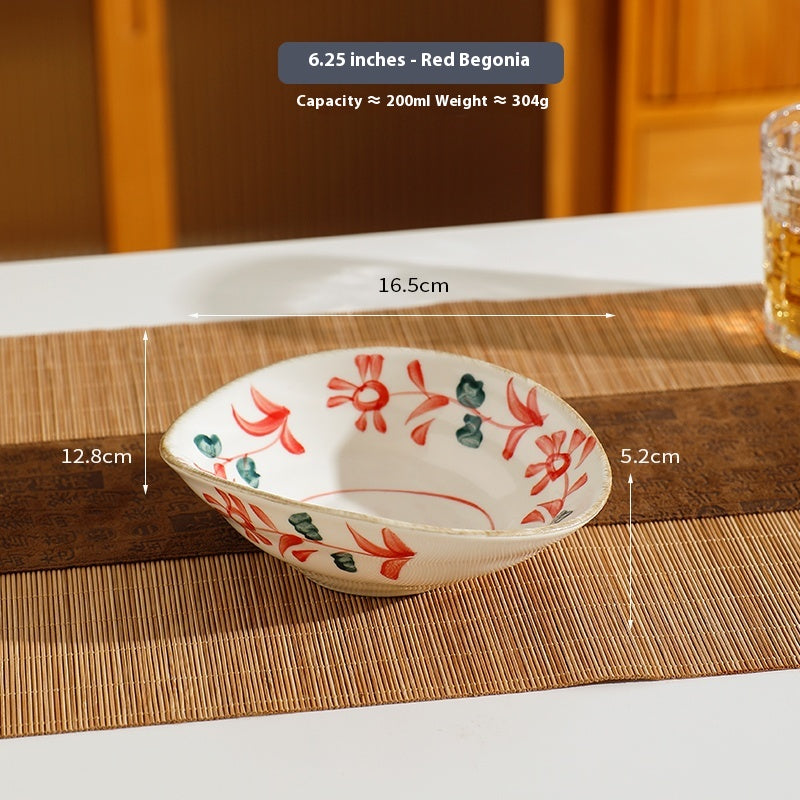 Retro Ceramic Dinner Plate Set with Hand-Painted Floral & Fruit Patterns