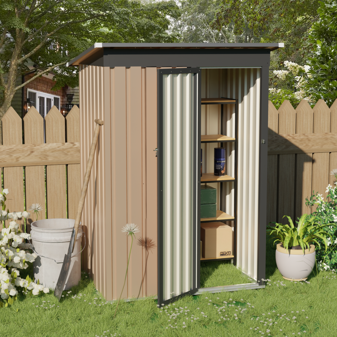 5FT x 3FT Metal Garden Storage Shed - Grey Outdoor Tool House with Lockable Doors