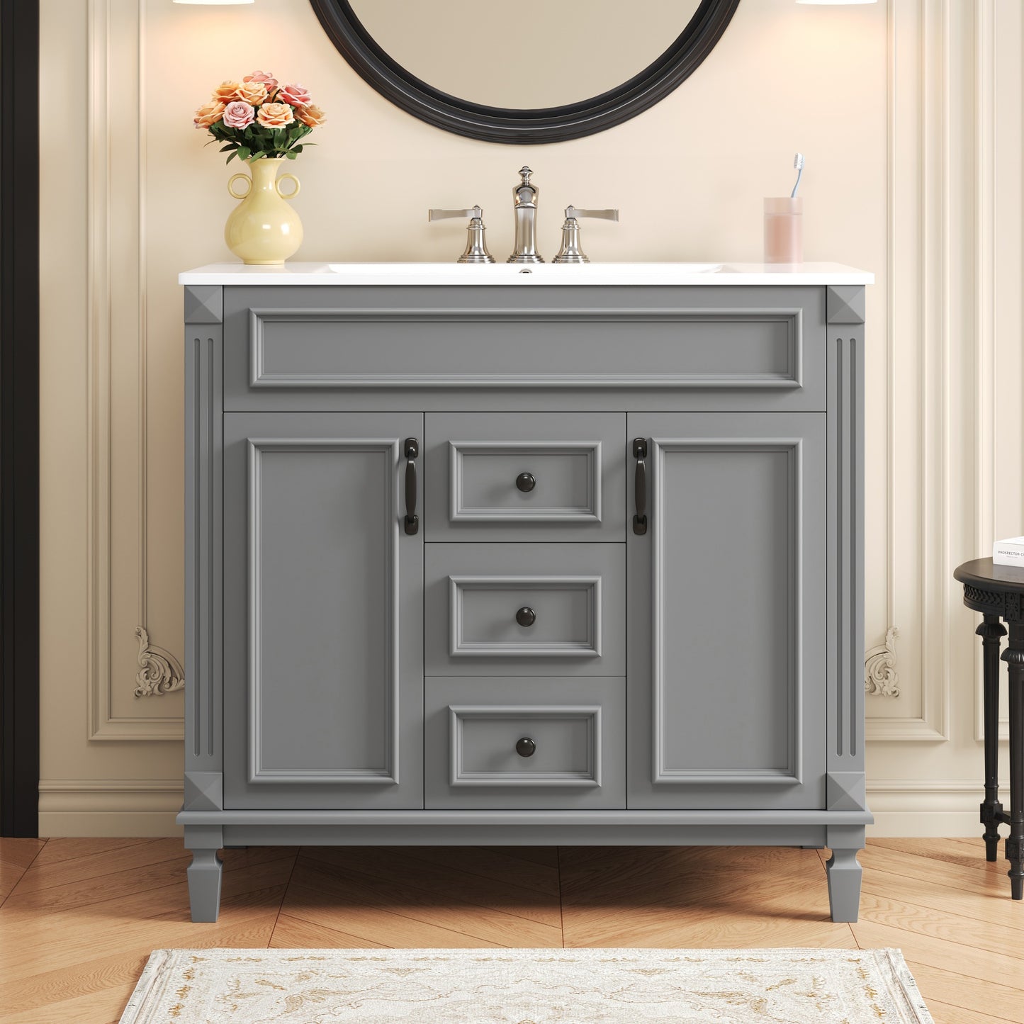 36-Inch Modern Bathroom Vanity with Top Sink - Grey