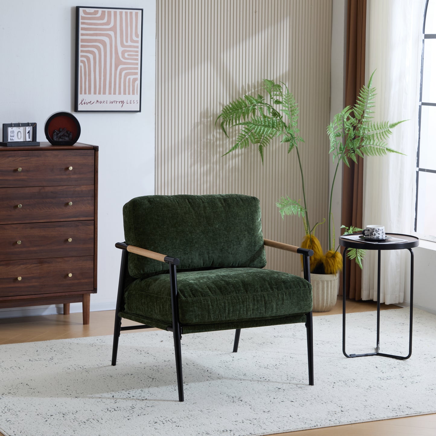 27.56 Modern Accent Chair With Plush Cushions, Minimalist Metal