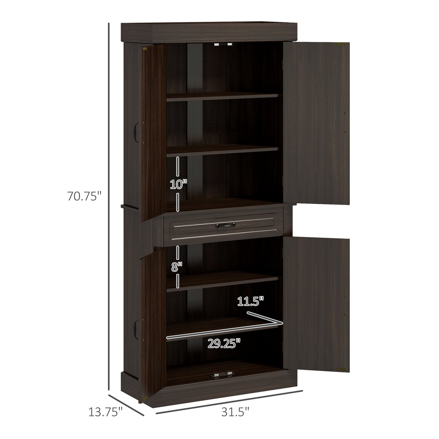71" Freestanding Kitchen Pantry Cabinet with Drawer - Coffee