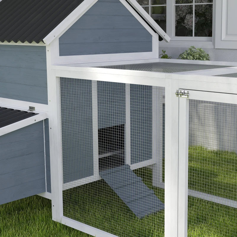 Large Wooden Chicken Coop with Run, Nesting Boxes & Waterproof Roof - Light Gray