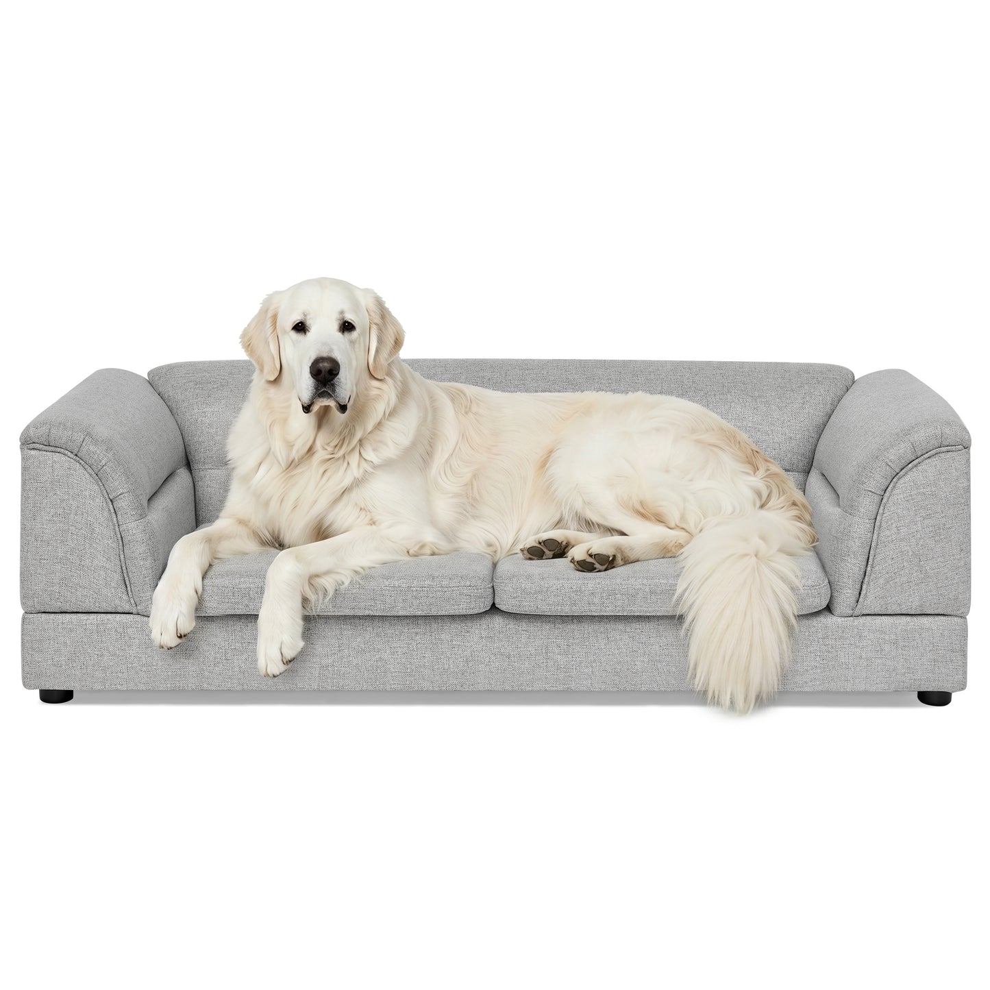 Large Oversized Linen Pet Sofa Bed with Curved Armrest for Dogs & Cats - Light Grey